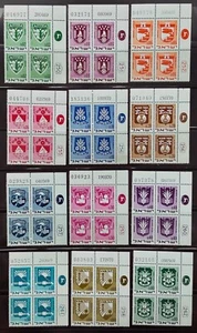 Israel SC #386-393 • 2nd Town Emblems Derivatives Plate Blocks - Complete Set - Picture 1 of 2