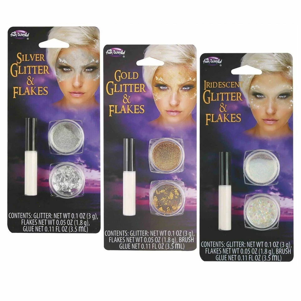 Kit de Maquillaje Disfraz Ojos Rostro Escamas Brillo Dorado Plata Iridiscente Unicornio Hada Foto 1 de 1