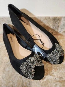 Torrid | Black Faux Suede Rhinestone Bow Ballerina Flats Size 8.5 | BRAND NEW 💖 - Picture 1 of 15