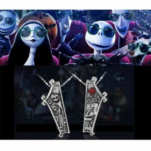 THE NIGHTMARE BEFORE CHRISTMAS JACK AND SALLY 2 PC NECKLACE SET DISNEY - Picture 1 of 5