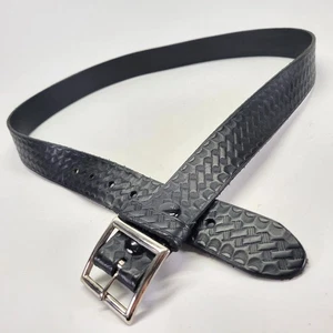 Perfect Fit Leather Garrison Belt 42 Basketweave Off Duty Black Made in USA - Picture 1 of 15