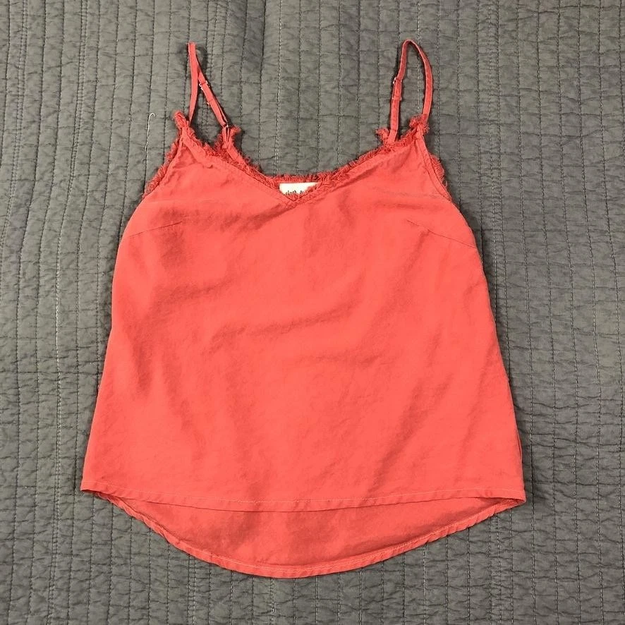 Anthropologie cloth & stone Cami Tank Top Women XS Coral Tencel Raw Hem Neckline - Image 1 of 4