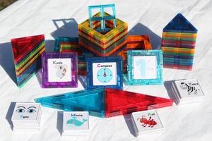 Bloques de construcción de azulejos magnéticos Magna, Picasso y Playmags - Lote de 87 tamaños varios - Imagen 1 de 8