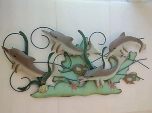 28" Metal Dolphins Fish Beautiful Sea Wall Decor Fish Metal Wall Dolphin - Picture 1 of 14