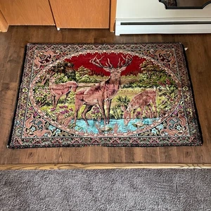 Vintage Deer Buck Stag Velvet Wall Hanging Tapestry Wildlife Cabin Decor 47x70 - Picture 1 of 10