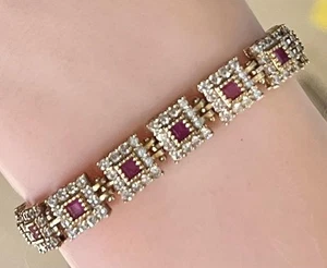 Genuine Pink Tourmaline & Diamond Bracelet 14K Gold on SOLID 925 Princess cut - Picture 1 of 17