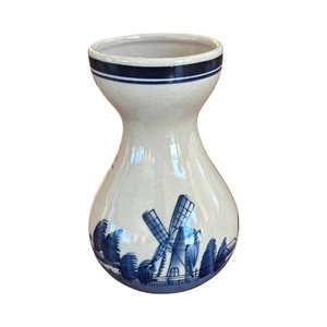 VTG Delft Blue Vase 6” Hand-Painted Windmill Sailboat Scene Blue and White - Picture 1 of 4