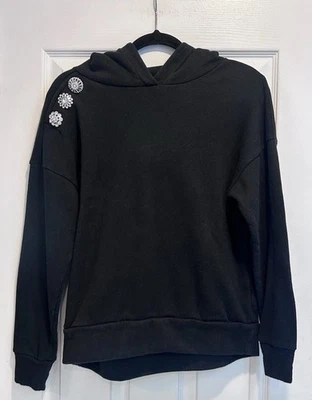 Sudadera con Capucha Express Flor Estrás Botón Sólido Negra Talla Pequeña Foto 1 de 4