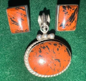🐯🐯Vintage Mexico Sterling Tiger’s Eye Pendant & Earrings Set🐯🐯 - Picture 1 of 5