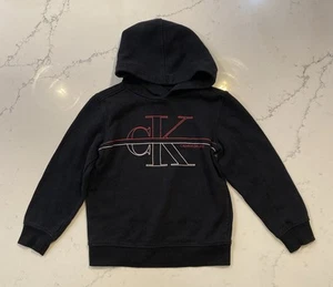 Calvin Klein Boys Hoodie Size 7 Black Hooded Sweater Pull Over Casual - Picture 1 of 5