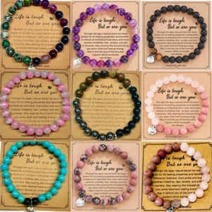 8mm Healing Gemstone Bracelet Adjustable Stretch Reiki Elastic Chakra Handmade - Picture 1 of 18