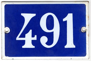 Old French house number 491 door gate plate plaque enamel steel metal sign - Picture 1 of 1