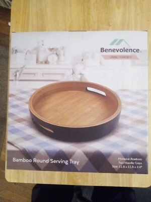 11.8 Inch Bamboo round Serving Tray, Wood Tray with Handles, Natural Wooden Tray - Image 1 of 4