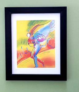 PETER MAX + BEAUTIFUL + POP ART PLATE SIGNED VINTAGE PRINT + NEW BLACK FRAME - Picture 1 of 3