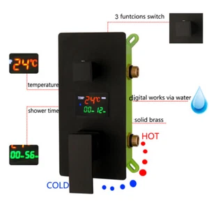 3-Way Black Rectangle Concealed Digital Mixing Shower Valve Diverter Wall Mount - Picture 1 of 9