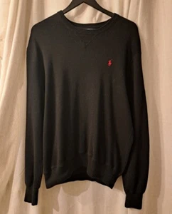 POLO by Ralph Lauren Mens Black 100% Cotton Crewneck Long Sleeve Sweater, Large - Picture 1 of 3