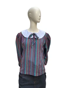 Yves Saint Laurent Silk Striped Blouse Peter Pan Collar Size 40 / M - Picture 1 of 6