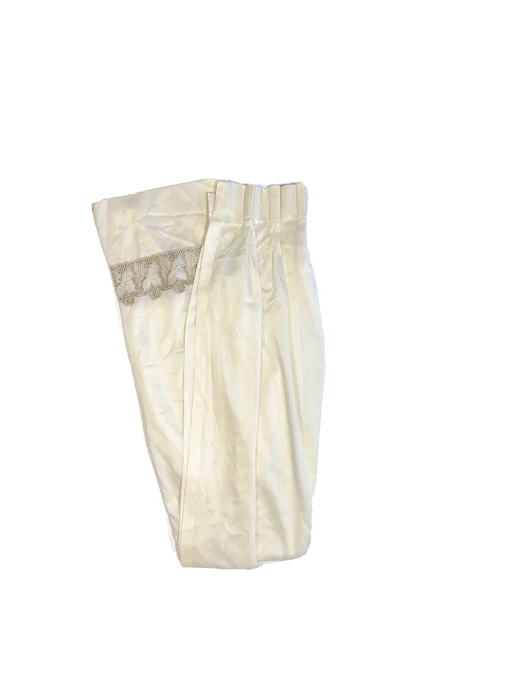 2 Vintage Pinch Pleat Ivory Drapes Panels Curtains 87 Long Off White Lace Border - Image 1 of 4