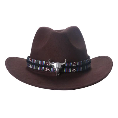 Hombres Mujeres Fedora Western Sombrero de Vaquero Informal Cinturón de Cuero Gorra de Vaquera Foto 1 de 4