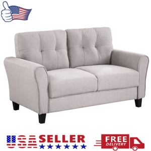 57.5" Modern 2-Seat Loveseat Linen Upholstered Couch Furniture Sofa Living Room - Picture 1 of 11