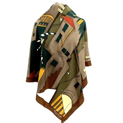 PEMONY D'URUILLER GEOMETRIC BROWN POLYESTER scarf   36/34 in  #A66 - Imagem 1 de 3