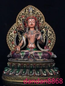 19.2" Tibet Buddhism bronze painted White tara Kwan-Yin goddess Buddha statue - Picture 1 of 9