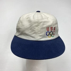 Vtg Starter USA Olympic Hat OS White Blue Logo Embroidery Sports Retro Outdoor - Picture 1 of 9