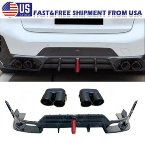 US FOR 2023-24 BMW 3-SERIES G20 LCI DIFFUSER KIT + EXHAUST TIP PIPES GLOSS BLACK - Picture 1 of 13