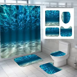 Underwater beach Curtain Toilet Lid Cover Bathroom Rugs Mat Set 4pcs - Picture 1 of 5