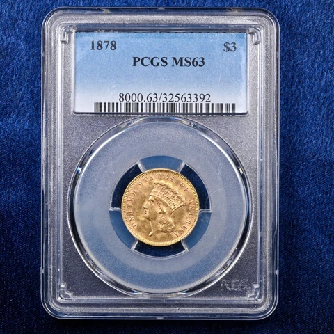 1878 $3 Gold Indian Princess - PCGS MS63 Cover