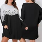 Lace Stitched Long Sleeve T Shirt Dresses for Plus Size Women Loose and Casual