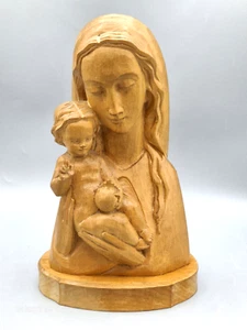 Vintage ANRI Hand Carved Wood Madonna & Baby Jesus Bust Infant of Prague - Picture 1 of 9