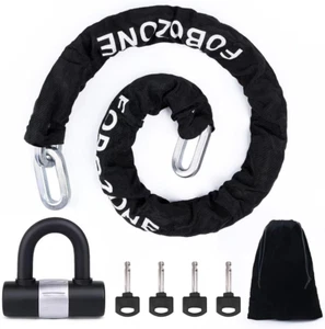 Heavy Duty Chain Lock, with U-Lock, Chain:120Cm Length X 12Mm Dia,Made of Mangan - Picture 1 of 12