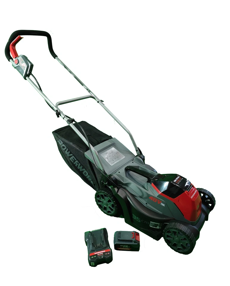 Powerworks Akku-Rasenmäher, 48 V inkl. Akku und Ladegerät - Schwarz/Rot (P48LM35K2)