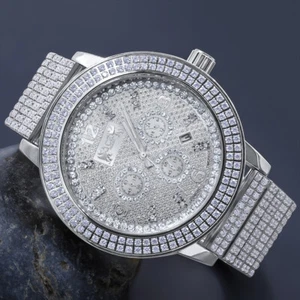 Full Stainless Steel Real Diamond Dial 18K White Gold Tone Custom Watch - Picture 1 of 6