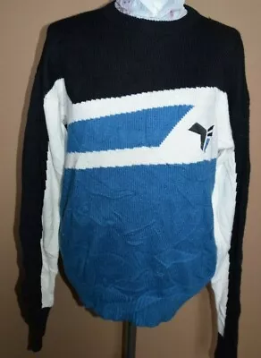 Vintage Tyrolia By Head 80's Blue & White Pullover Ski Sweater Acryllic / Wool - Image 1 of 4