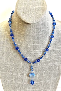 Vintage Sterling Silver Findings Faceted Blue Crystal Drop Necklace - Picture 1 of 10