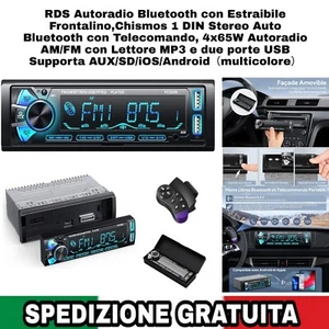 Stereo Autoradio 1 Din Con Frontalino, Estraibile,Bluetooth, USB MP3, Telecomand - Foto 1 di 15