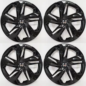 SET/4 FITS 2019-2021 Honda Civic 16" Black Hubcaps Wheel Covers 541-16BLK + LOGO - Picture 1 of 7