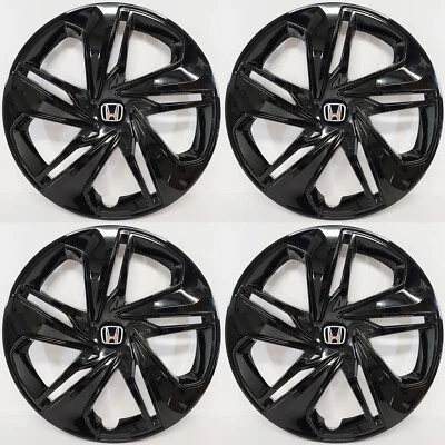 SET/4 FITS 2019-2021 Honda Civic 16" Black Hubcaps Wheel Covers 541-16BLK + LOGO - Image 1 of 4