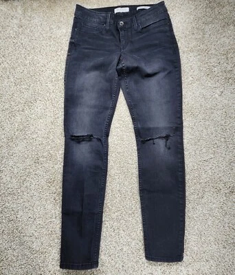 Pantalones de mezclilla negros ajustados de tiro bajo para mujer GUESS Los Angeles talla 28 x RG Foto 1 de 4