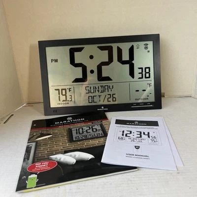 Marathon CL030066BK Atomic Full Calendar Clock w/Extra Large Digits, Indoor READ - Image 1 of 4