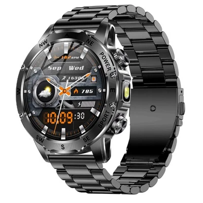 Herren Damen Smartwatch Militär BT Anruf LED Taschenlampe Gesundheitsfunktionen - Bild 1 von 4