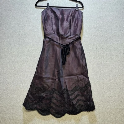 Vestido Kay Unger Talla 8 Seda Gasa Negro Terciopelo Corbata Rosa Forro Sin Tirantes Línea A Foto 1 de 4