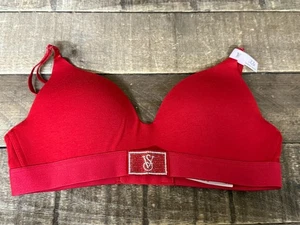 ⚡️Victoria's Secret T-Shirt Lightly Lined Shine Patch Wireless Bra Red 32B NEW⚡ - Picture 1 of 4