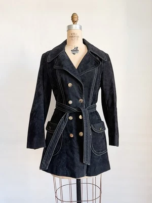 Винтажный 1970-х бархата искусственной замши Куртка Пальто верхний стежок деталь M - Изображение 1 из 4