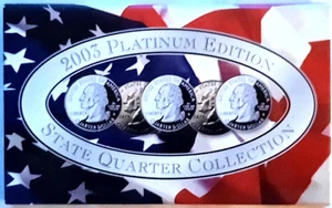 A COMPLETE 2003 P Five Coin "BU" "PLATINUM PLATED" State Quarter Set Box & COA - Picture 1 of 2