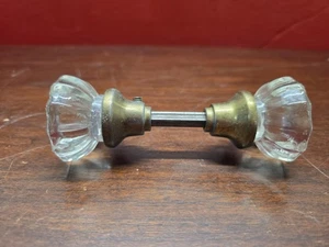 Vintage 12 Point Crystal Glass Door Knob Set with Brass on Square Spindle - Picture 1 of 5