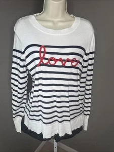 MARLED REUNITED M Sweater Love Print Breton Striped Parisian Sweater SZ MEDIUM - Picture 1 of 9