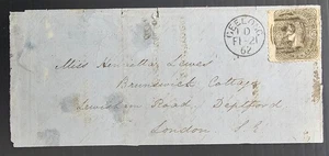 1862 Victoria Australia Letter-6d Gry Bck Bded Ovl stamp-Dble 6 rght Geelong-UK - Bild 1 von 4